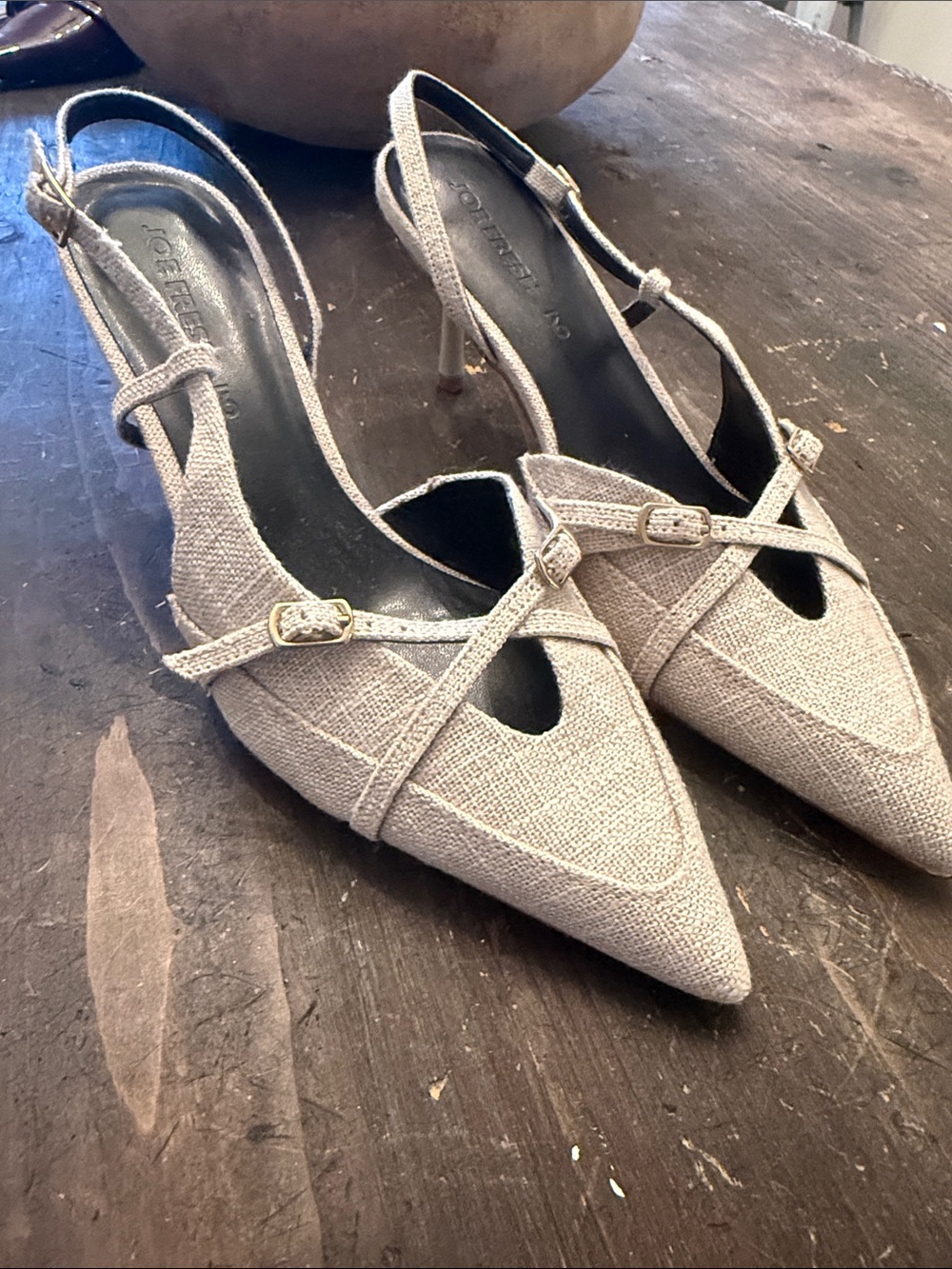 Joe Fresh Textured Pointed Slingback Heels in Light Beige